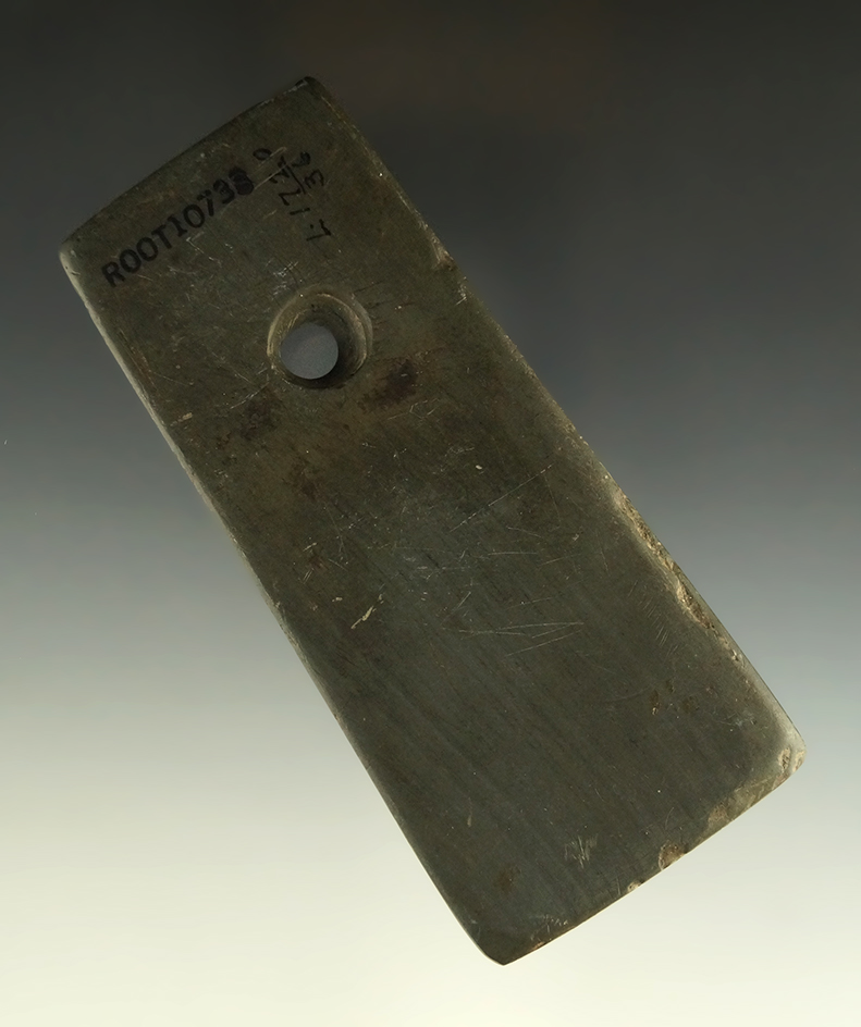 4 1/4" Adena Banded Slate Trapezoidal Pendant - heavily engraved - Wood Co., Ohio. Pictured.