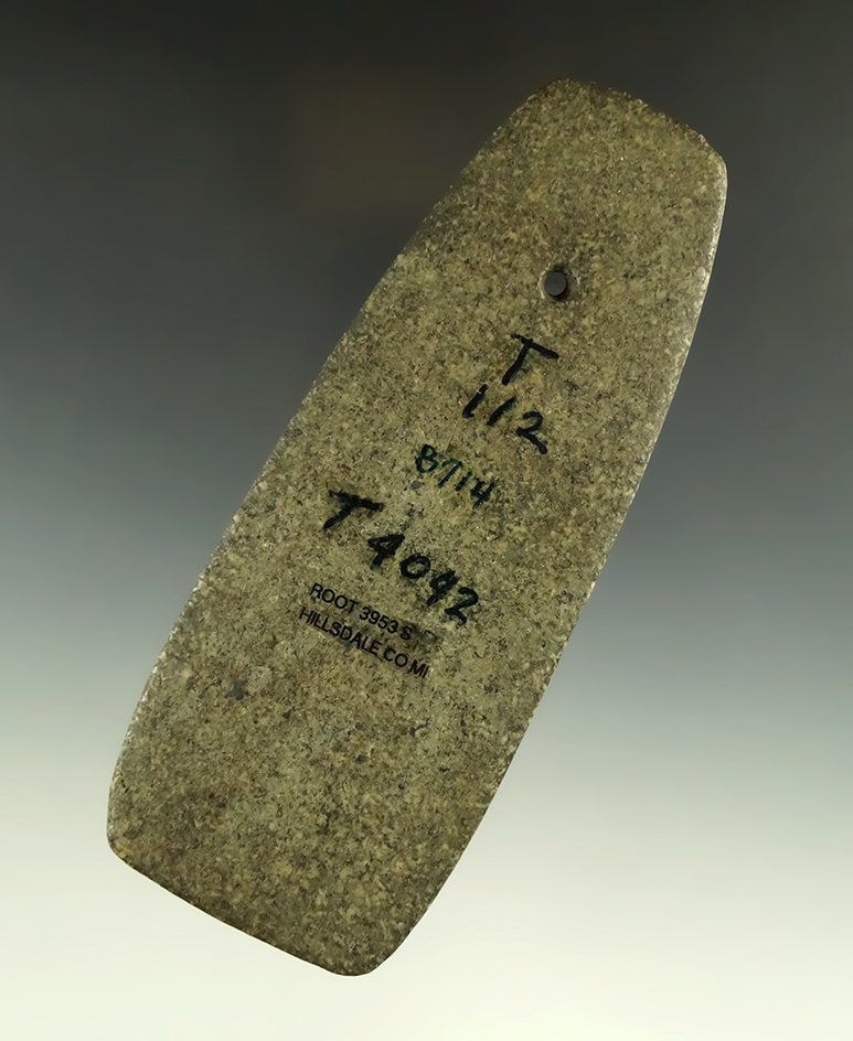 5 1/2" Trapezoidal Pendant - Hardstone - very thin - Hillsdale Co., Michigan. Ex. Townsend, Pictured