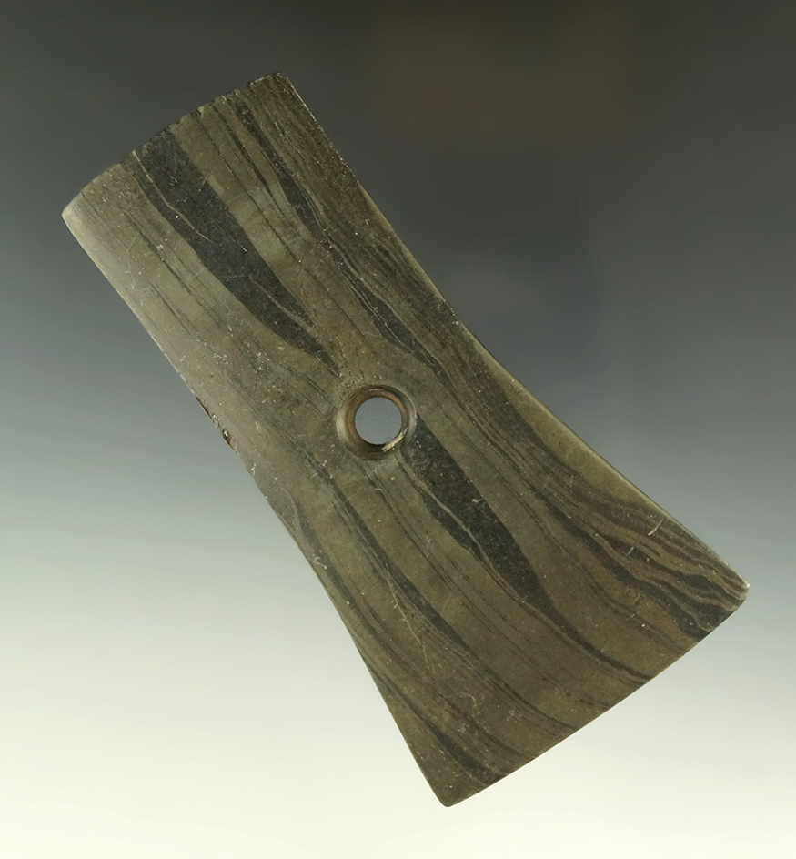 4 13/16" Adena Bell Pendant -, Barry Co., Michigan. Ex. Richard Sisson Collection.