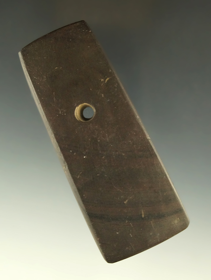 4 3/16" Adena Trapezoidal Pendant - Richland Co., Ohio. Ex. Dr. Smedal, Dr. Miller, Dr. Jim Houston.