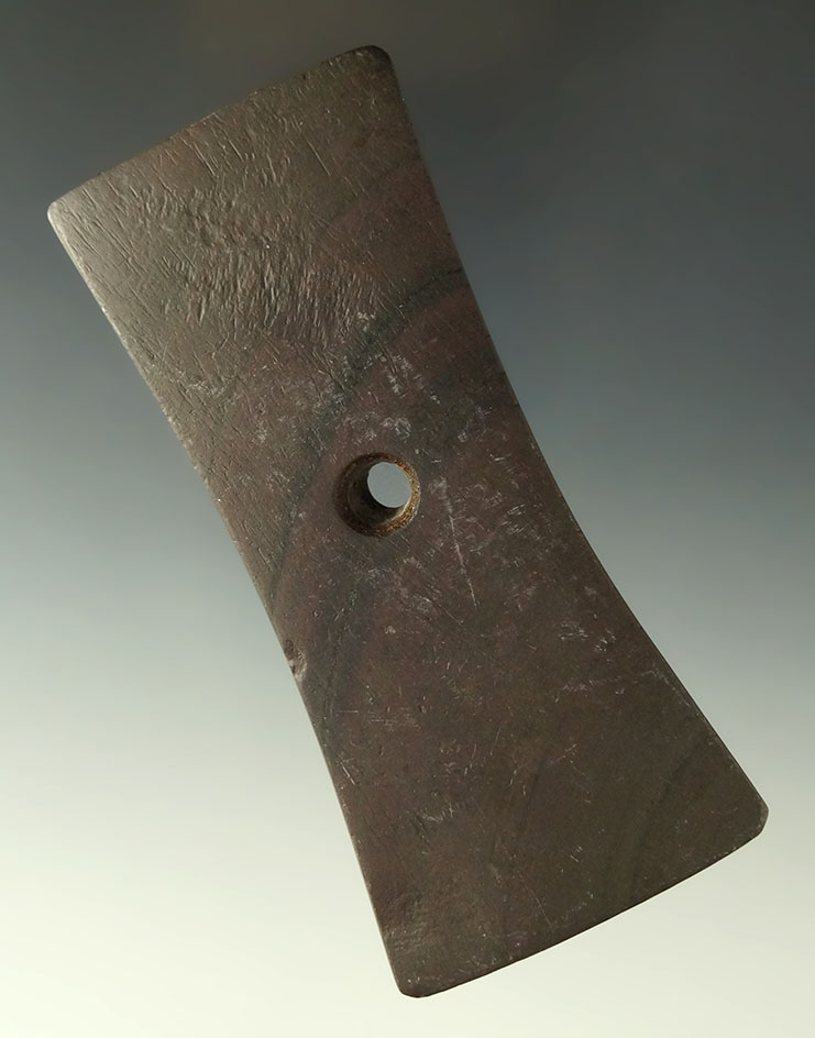 4" Adena Bi-Concave Pendant made from Red and Black Slate, found in LaGrange Co., Indiana.