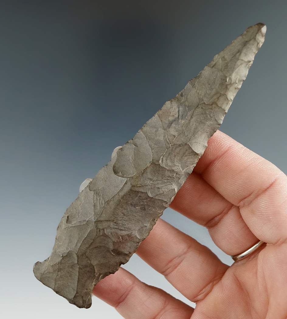 4 3/8" fishtail made from Esopus chert found in New York.