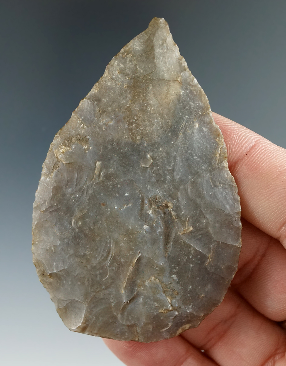 2 13/16" chalcedony Ovate Knife found in Allegheny Co., New York.   Ex. Howdy Lang.