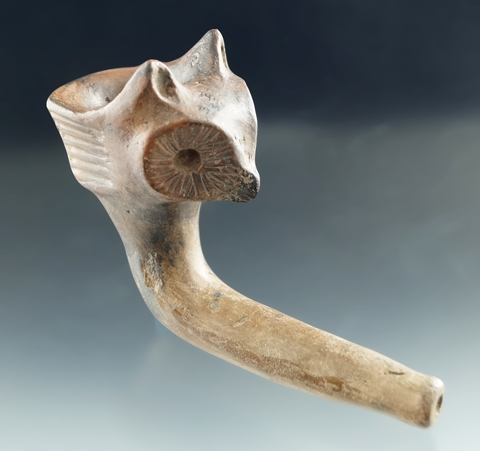 5" owl effigy Iroquois clay pipe with some restoration to the bowl area found in New York.