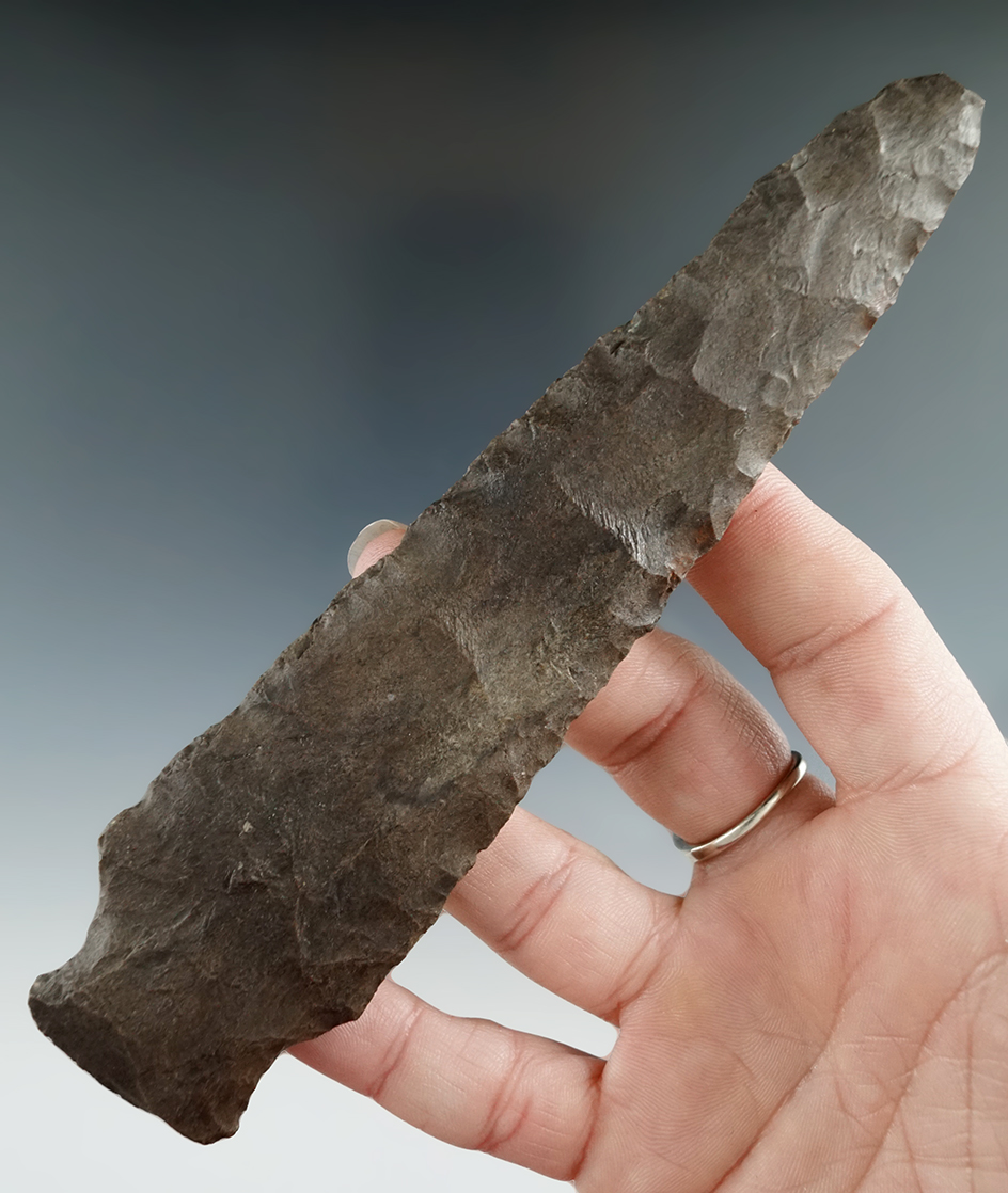 Large 6" Expanding Stem Fishtail Knife made from Esopus chert. Found in New York.