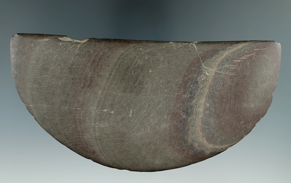 5 5/8" red and brown banded slate Ulu Knife found in Livingston Co., New York.