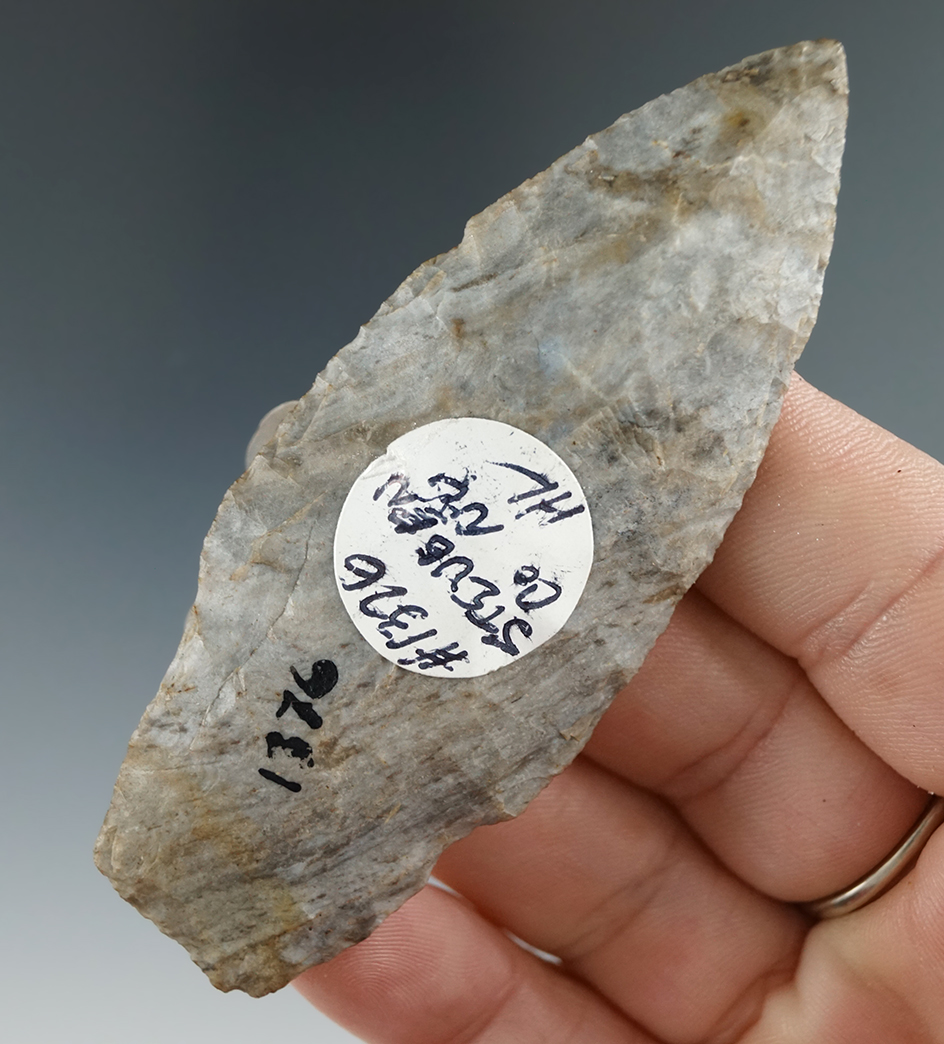 3 1/4" Adena made from Upper Mercer Flint found in  Steuben Co., New York.   Ex. Howdy Lang.