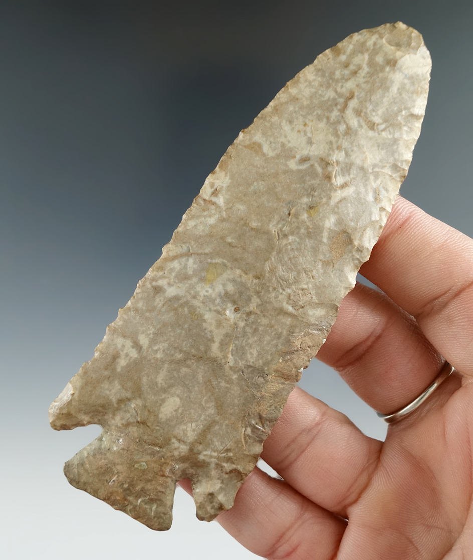 4 1/4" Kirk Cornernotch with a restored base - Chautauqua Co., New York.   Ex. B. Chapman.