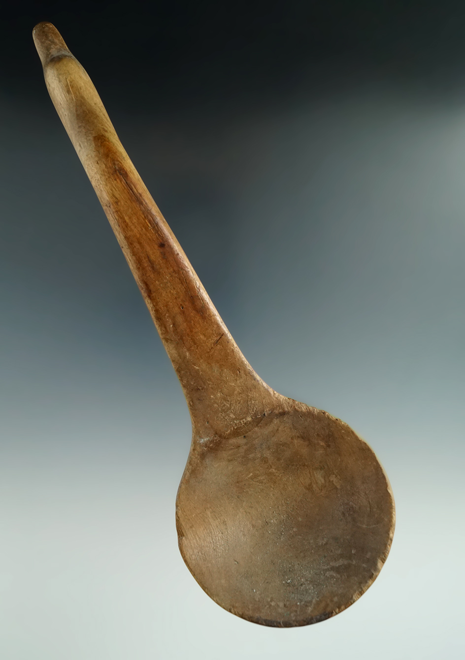 Nice! 9 3/16" Iroquois carved wooden spoon - well defined goose carved in the end of the handle.