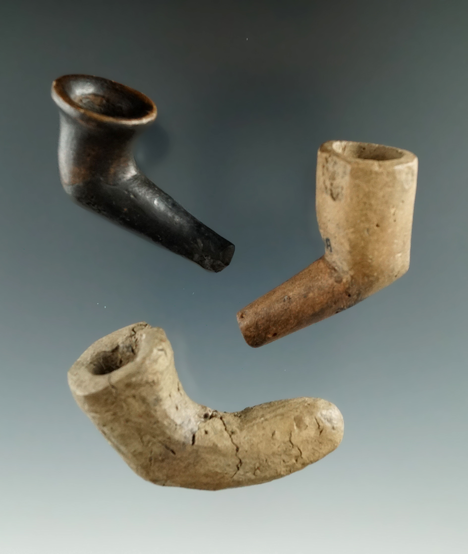 Set of three restored miniature Iroquois pipes, largest is 2".
