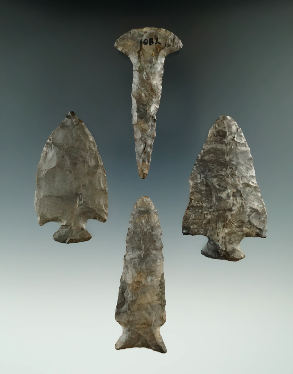 Set of four restored knives and drills found in New York, largest is 2 5/8".