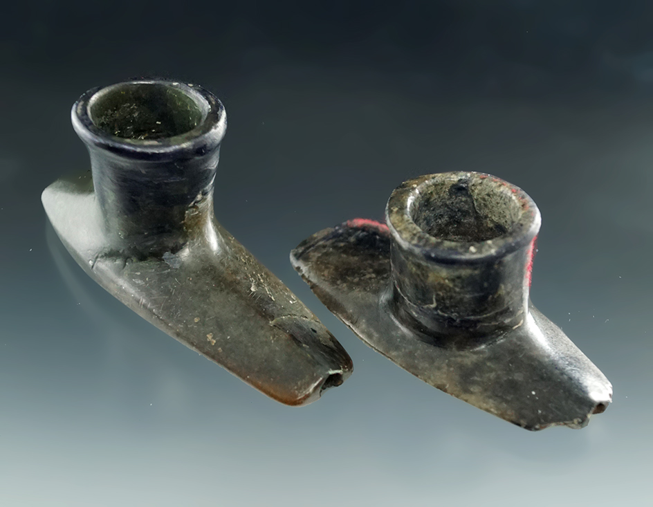 Pair of heavily restored Hopewell platform pipes found in New York, largest is 2 13/16".