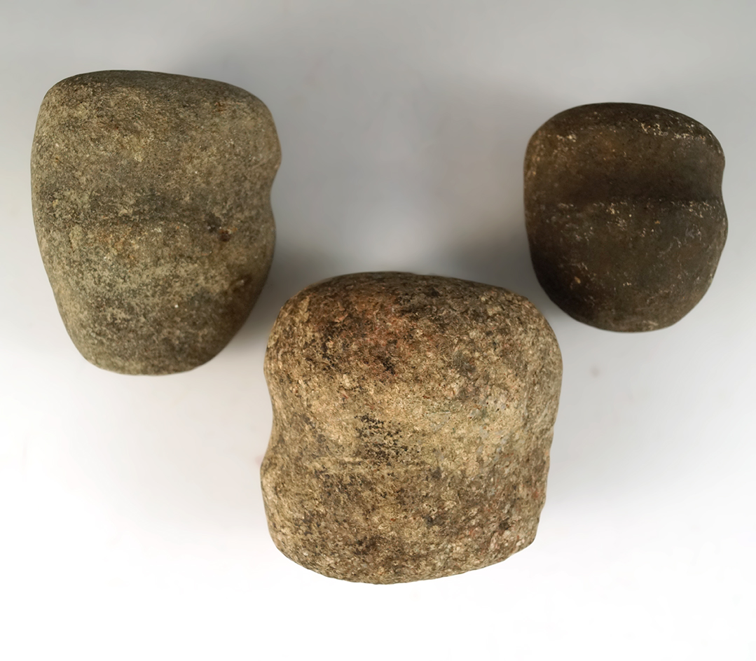 Group of 3 Hardstone Hammerstones all found in Ohio.  Largest is 2 7/8".
