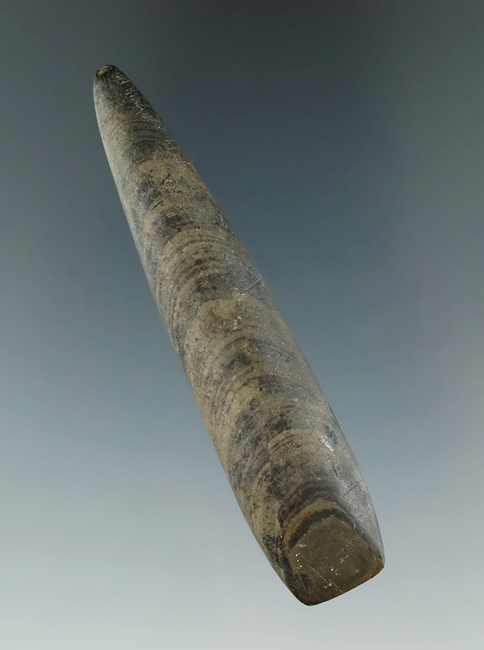 Nice! 3" Miniature Chisel/Celt made from Banded Slate. Found in Isabela Co., Michigan.