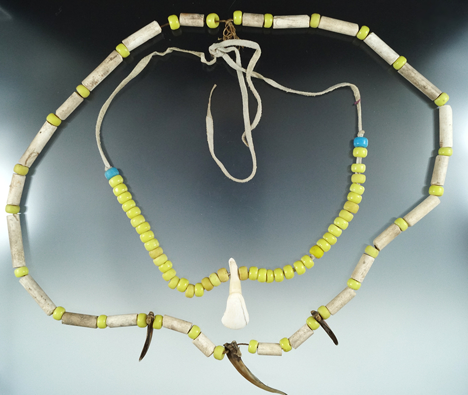 Pair of Bone and glass bead necklaces, largest is 28".