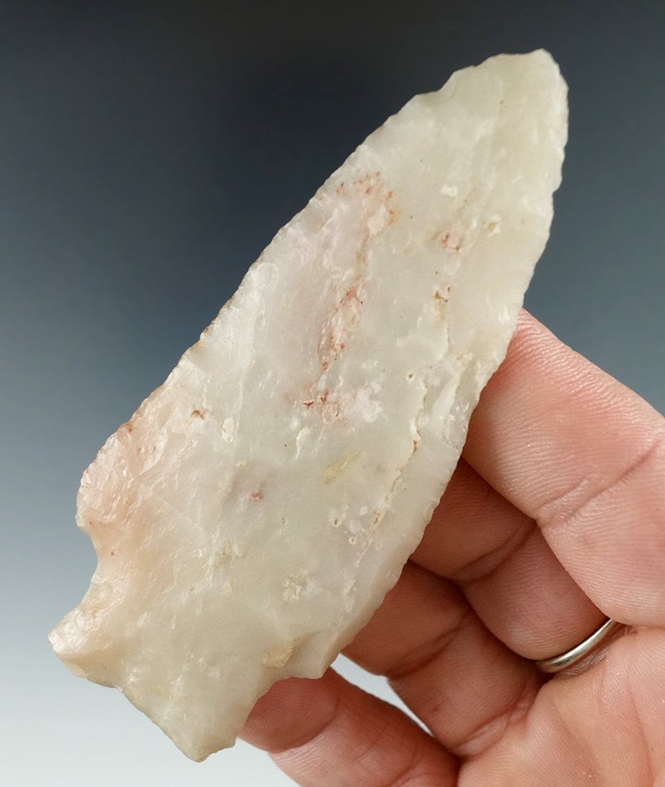 3 7/16" Archaic Stemmed made from attractive glossy Novaculite, found in Arkansas.