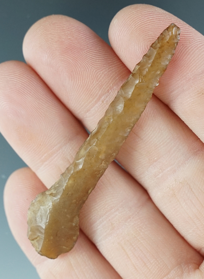 2 1/2" Drill made from caramel Agate. Found near the Columbia River, Oregon.