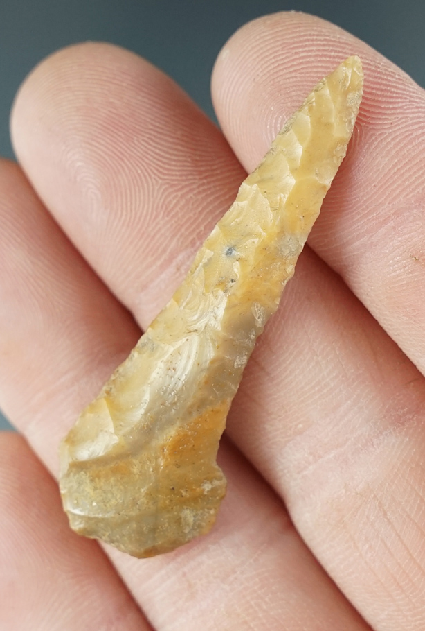 2" Drill made from yellow Jasper. Found near the Columbia River, Oregon.