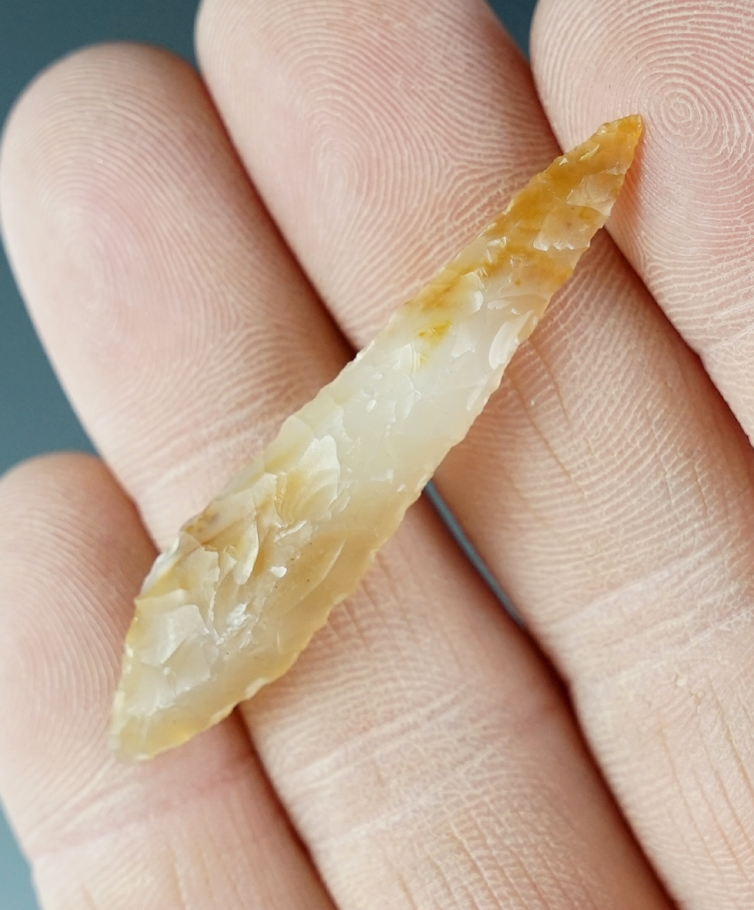1 7/8" Drill made from yellow and clear Agate. Found near the Columbia River, Oregon.