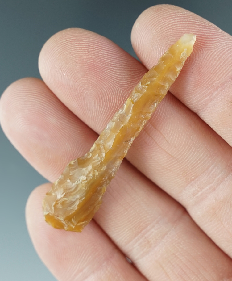 2 1/8" Drill made from caramel Agate. Found near the Columbia River, Oregon.