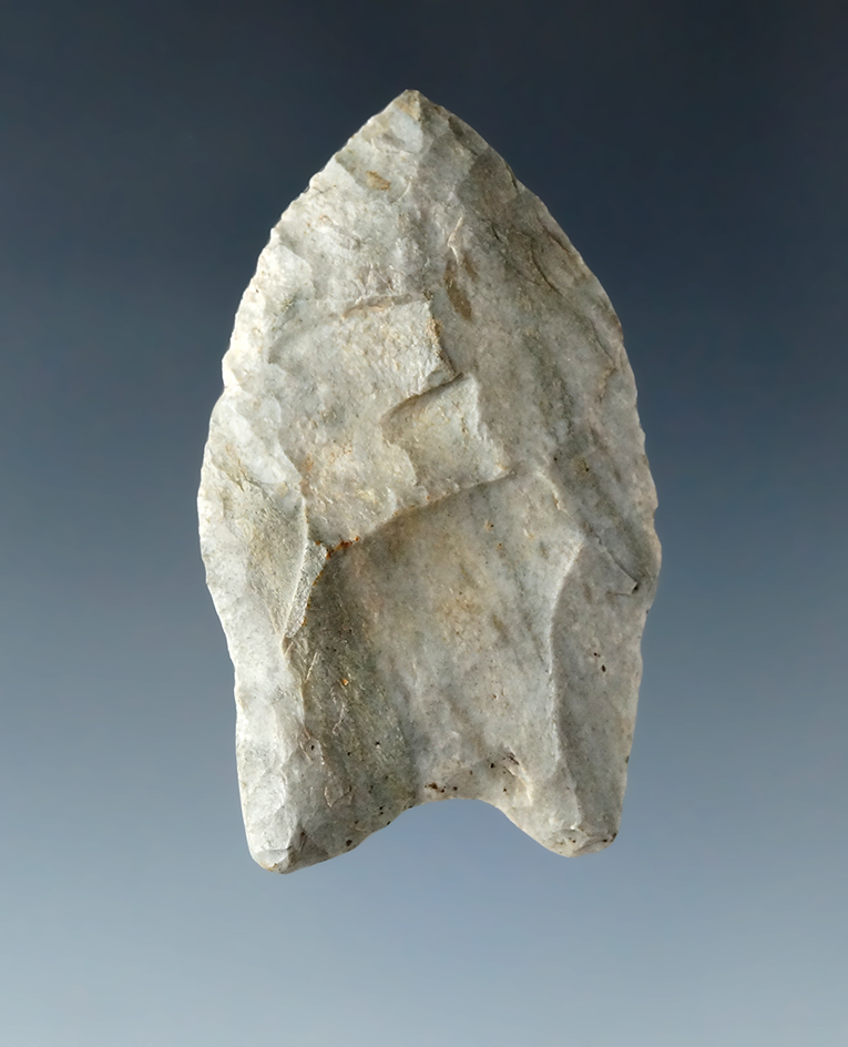 1 15/16" Paleo Hi-Lo with nicely ground lower edges, made from Attica "Indiana Green" Chert.