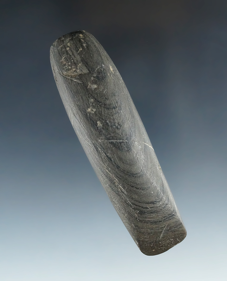 3 7/8" Chisel made from Green Banded Slate, found in Union Co., Ohio. Bit is in good condition.