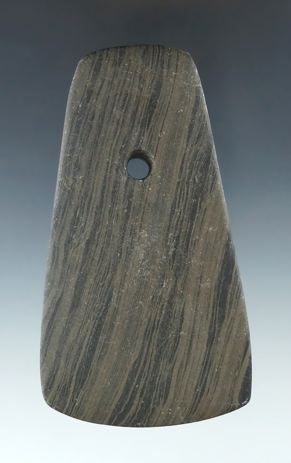 4 3/8" Trapezoidal Pendant found in Ashland Co., Ohio, made from Banded Slate.
