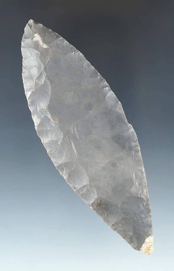 4 7/16" Adena Bi-pointed Knife made from Hornstone, found in Indiana.