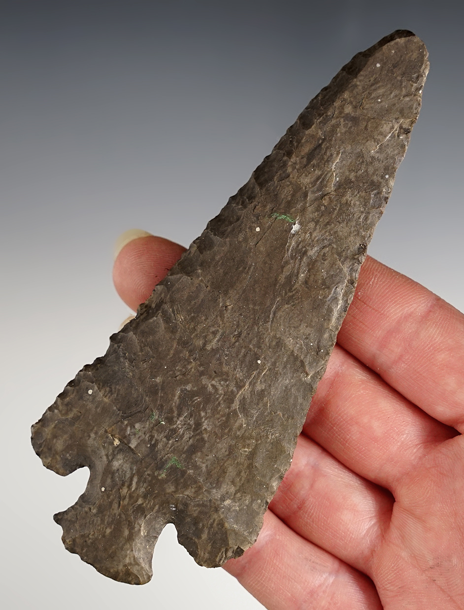 4 3/16" Lost Lake that is beveled and well patinated. Found in the Kentucky/Tennessee area.