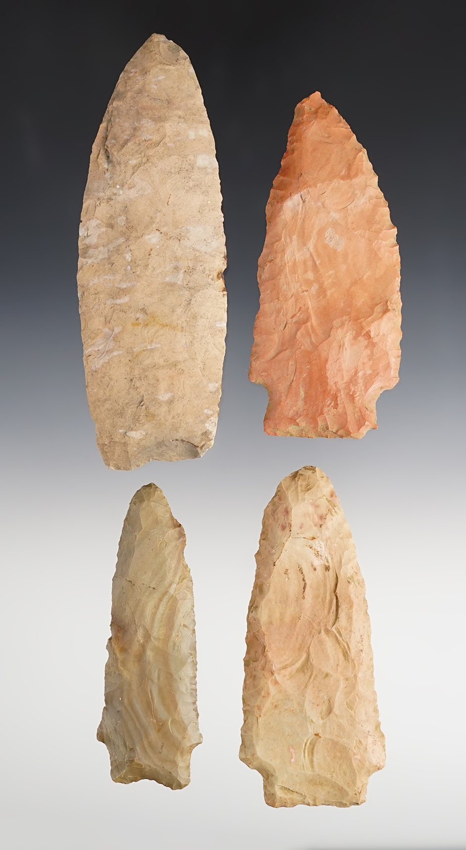 Set of 4 large points found in the Kentucky/Tennessee area. The largest is 5".