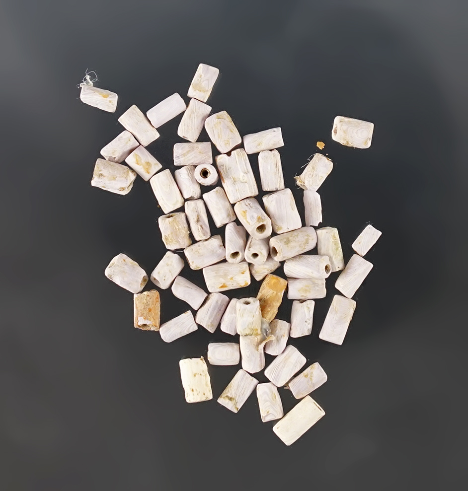 Approximately 54 Wampum Beads found at the Dann Site in Lima, Monroe Co., New York. 