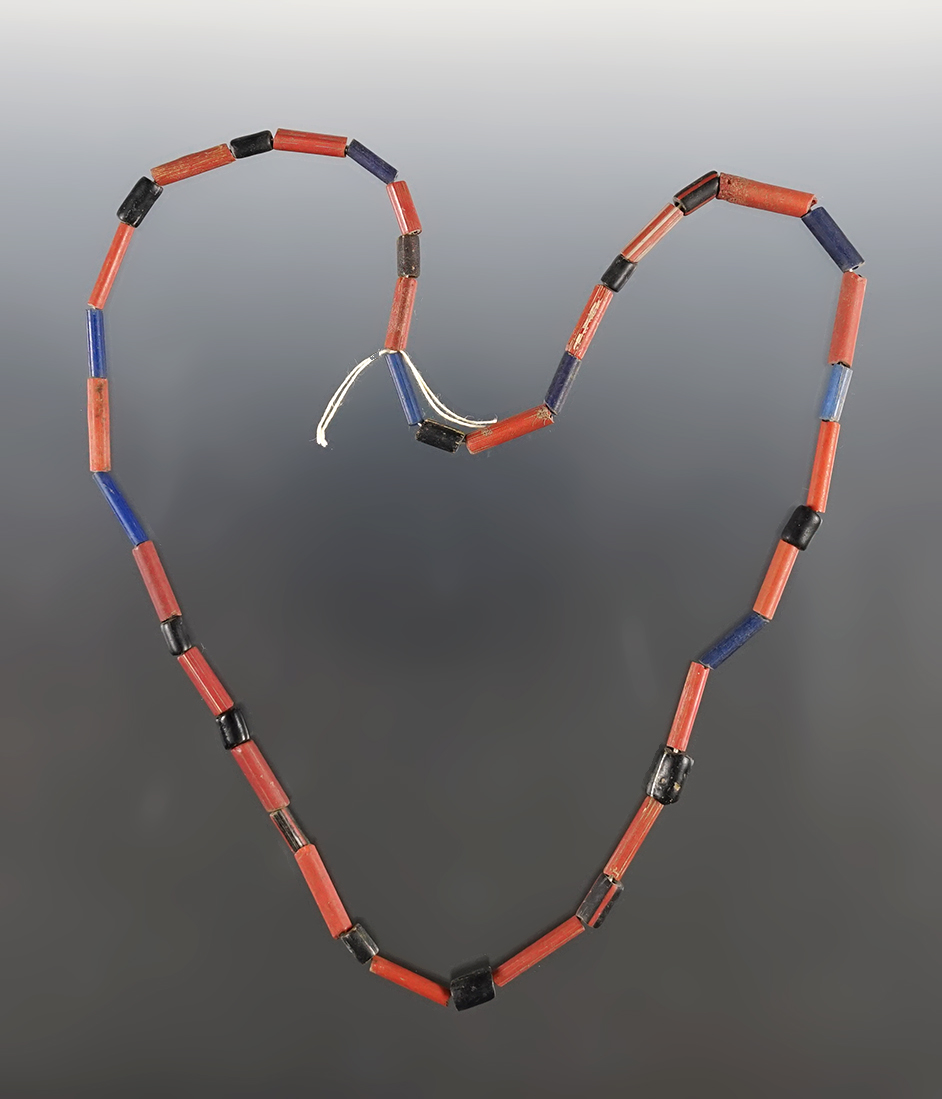 17" Strand of Black Tubular and Blue Straw Beads. Found at the Dann Site in Lima, New York. 