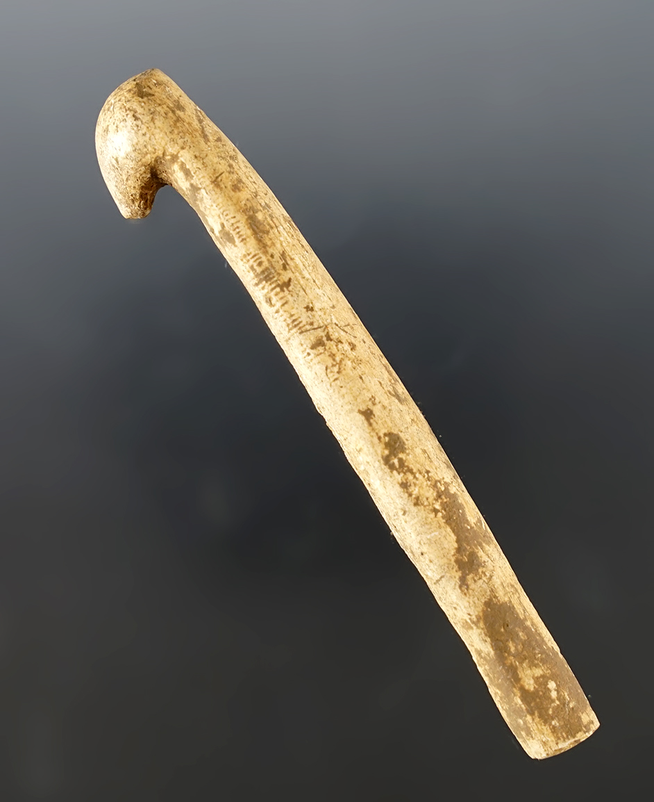 Rare! 3 9/16" Bone Atlatl Hook found in Indiana.