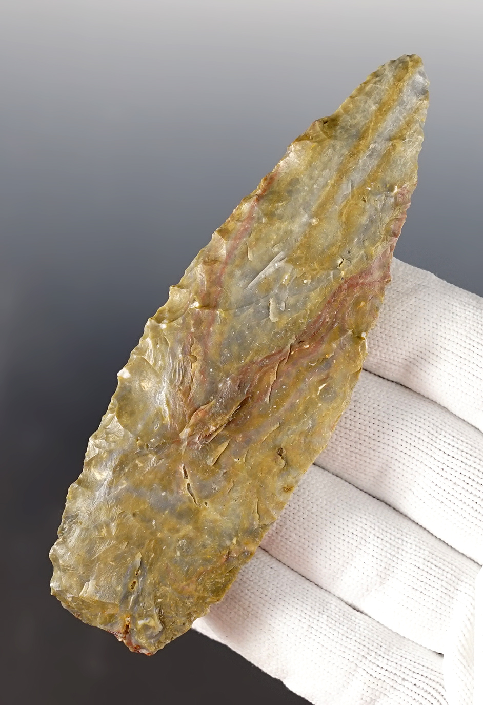 4 7/16" Archaic Knife made from colorful Agate. Found by Jim Curran, Churchill Co., Nevada. 