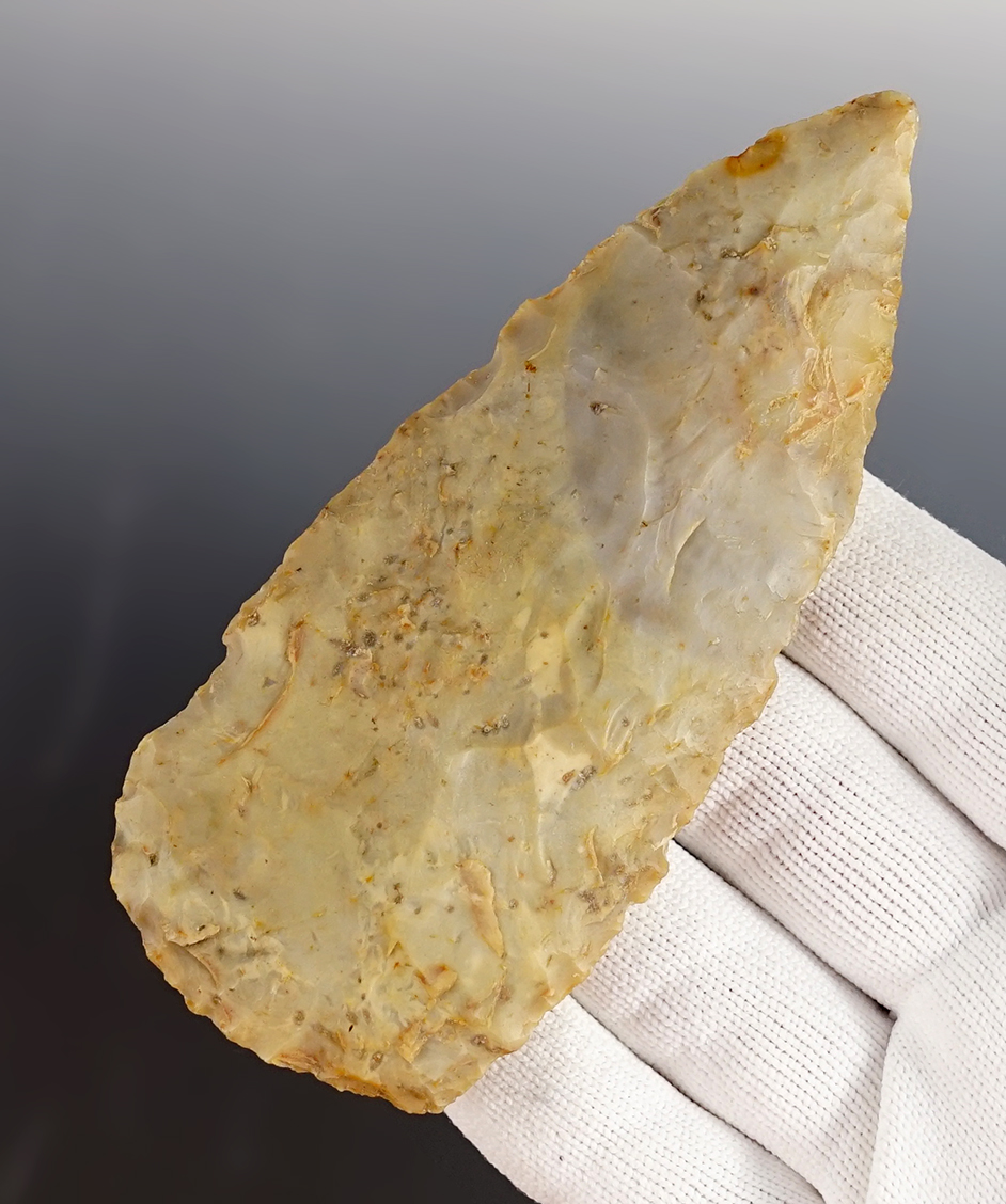 4 7/16" Flint Ridge Flint Knife found in Green Co., Kentucky. Ex. James Belmont. 2 COA's.