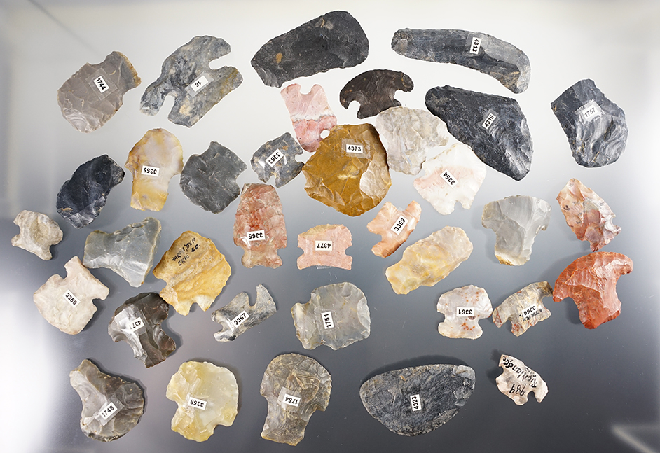 Set of 36 assorted Hafted Scrapers and some uniface tools. All Ohio. The largest is 2 5/8".