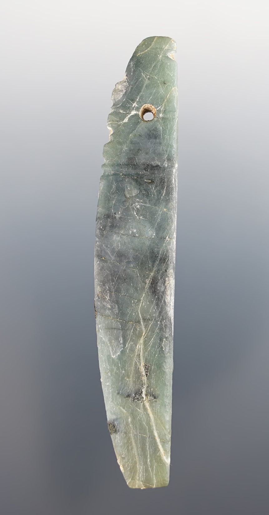 3 1/2" Profile Head Figure drilled Pendant made from Jadeite. Recovered in Costa Rica.