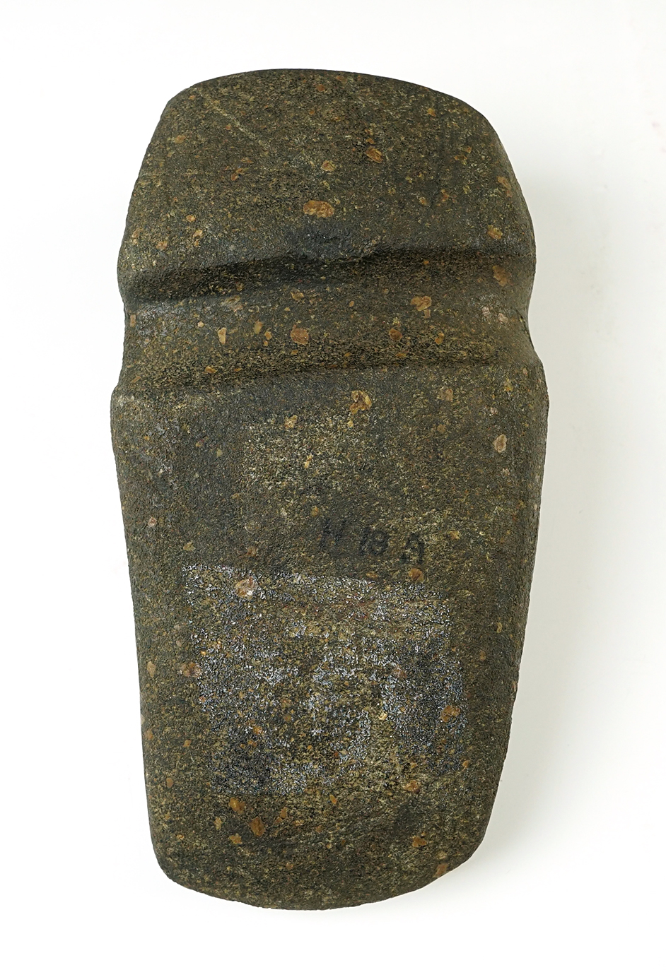 Large and fine 7 13/16" long 3/4 Groove Axe made from Porphyry that is fluted on the bottom.