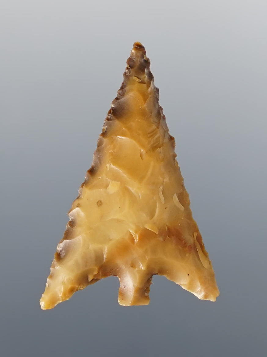 Well patinated 1 1/4" Columbia Plateau found near the Columbia River by C. Beckam. COA.