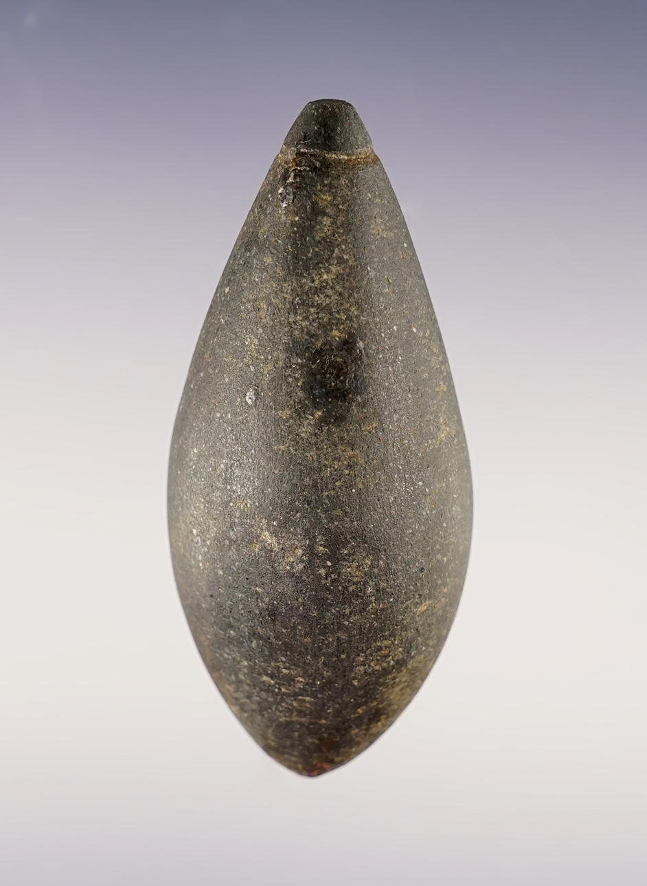 2 9/16" Grooved Plummet in excellent condition. Found in Scott Co., Illinois. Bennett COA.