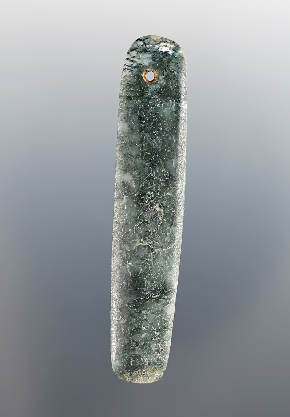 2 3/8" Bar-form Pendant made from blue-gray Jadeiete, recovered in Costa Rica.