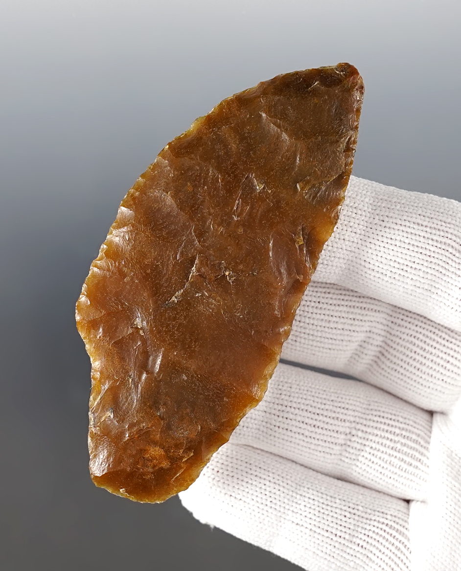 3 3/8" Agate Stemmed Knife. Found in the 1960s near the Columbia River. Washington/Oregon