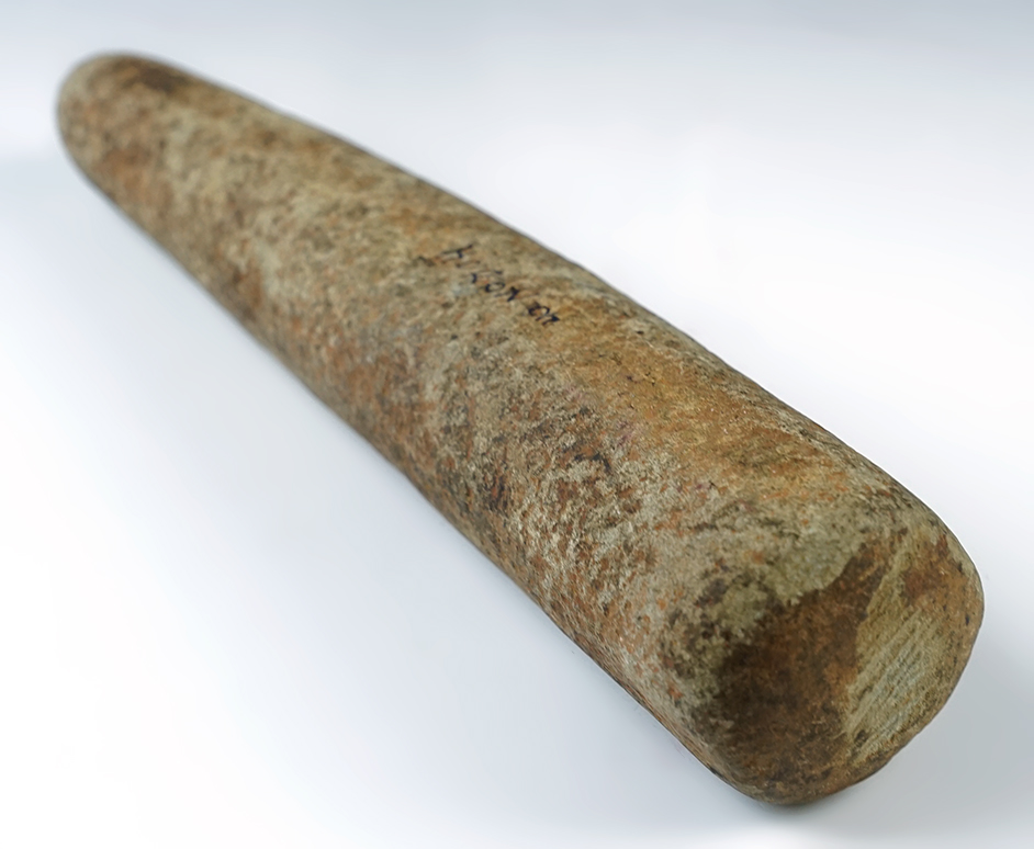 Well patinated 9 9/16" Pestle found near the Vermilion River, North of Fitchville, Huron Co., Ohio.