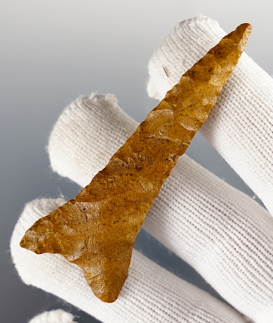 Well patinated 3" Dalton Drill found in Grenada Co., Mississippi. Comes with a Bennett COA.