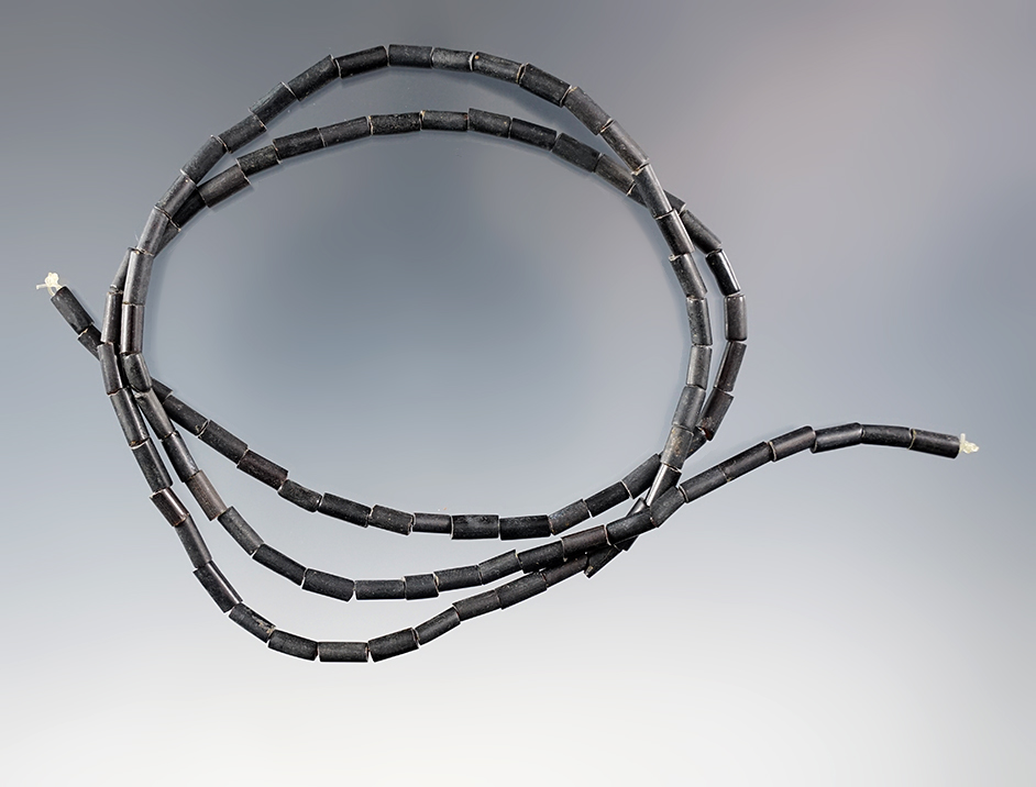 24" Strand of Tubular Black Straw Beads found at the Dann Site, Lima, Monroe Co., New York. 