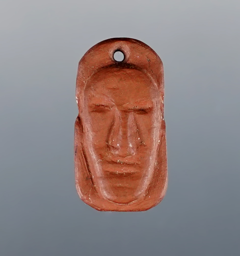 Incredible 3/4" Red Slate Maskette recovered at the Townley-Read Site, Geneva, New York. 