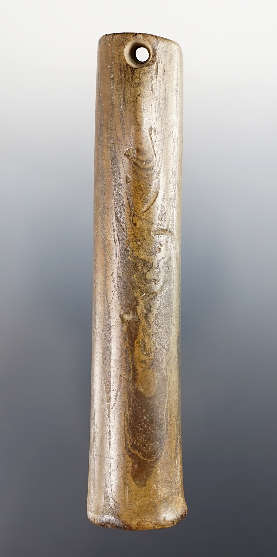 4 1/2" anciently salvaged Slate Bar Amulet recovered in Hardin Co., Ohio. Pictured.							