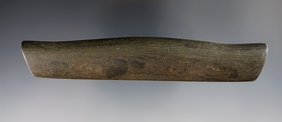 5 5/8" Undrilled Banded Slate Bar Amulet found in North Canton, Stark Co., Ohio. Bennett COA.