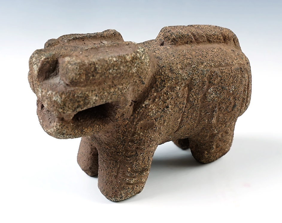 2 7/8" tall by 4 1/8" wide Tiwanaku Basalt Stone Puma Effigy recovered in South America. COA.