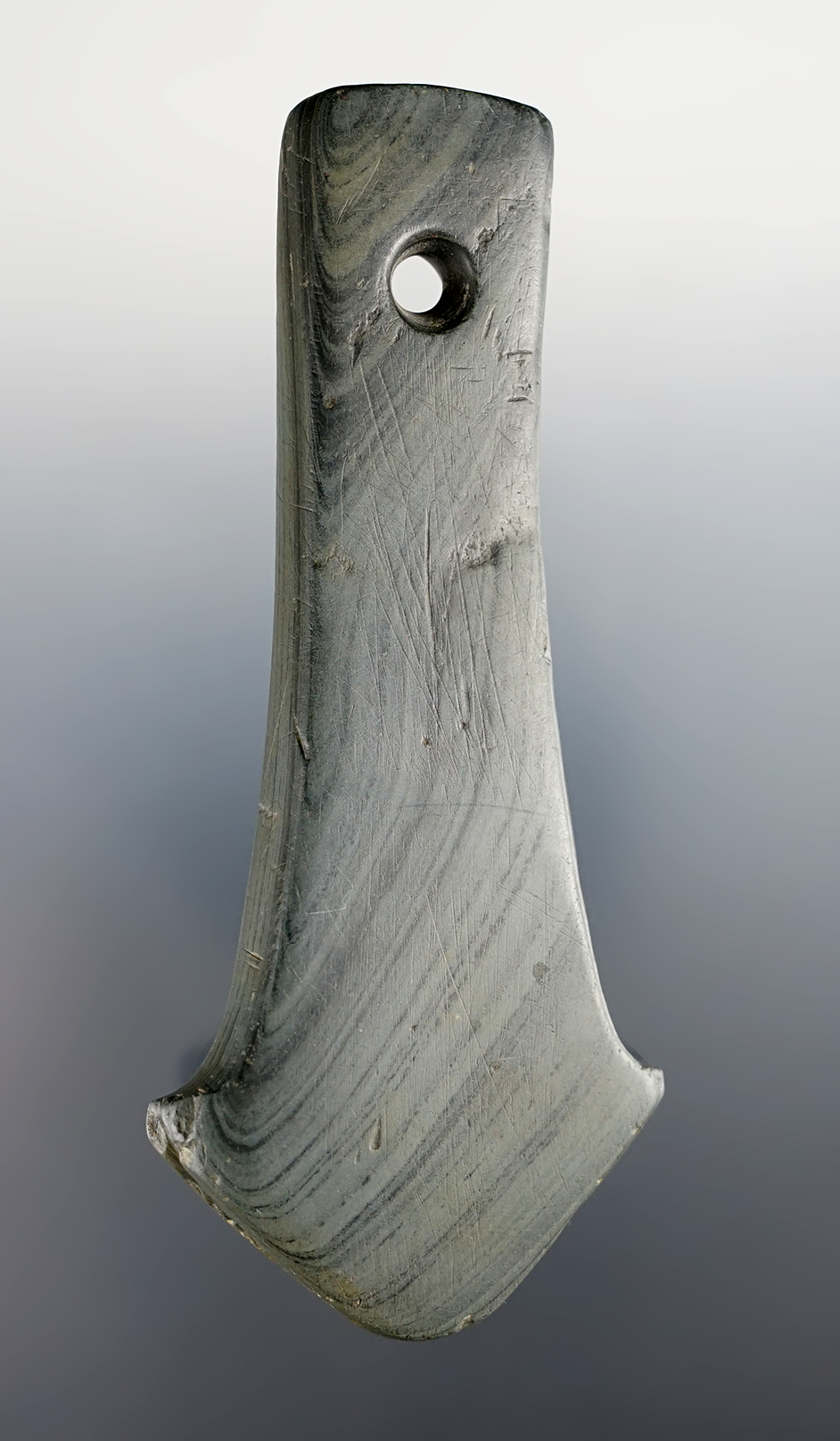 Very unique 4 9/16" Banded Slate Anchor Pendant that is deeply grooved on bottom. Ohio/Indiana.